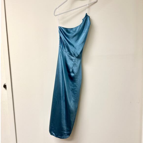 Elliatt Cassini Satin One Shoulder Ruched Slit Midi Dress Blue Women's Size XS - Picture 5 of 5